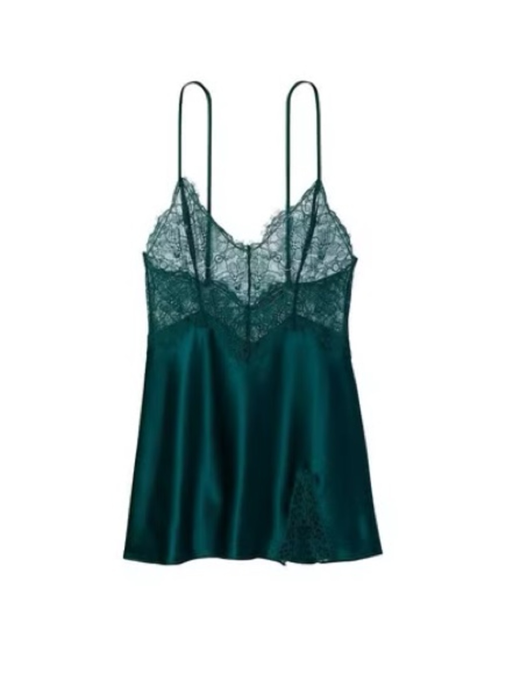 Victoria's Secret emerald green satin and lace slip dress